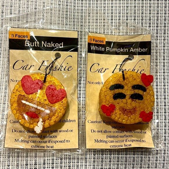 Emoji Car Freshies Pack of 2 in Butt Naked and White Pumpkin Amber Scents - Picture 1 of 3